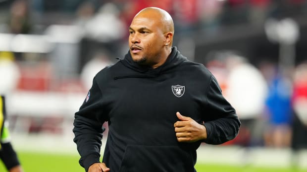 Raiders interim coach Antonio Pierce leaves the field after the Chiefs defeated the Raiders 31-17 at Allegiant Stadium.